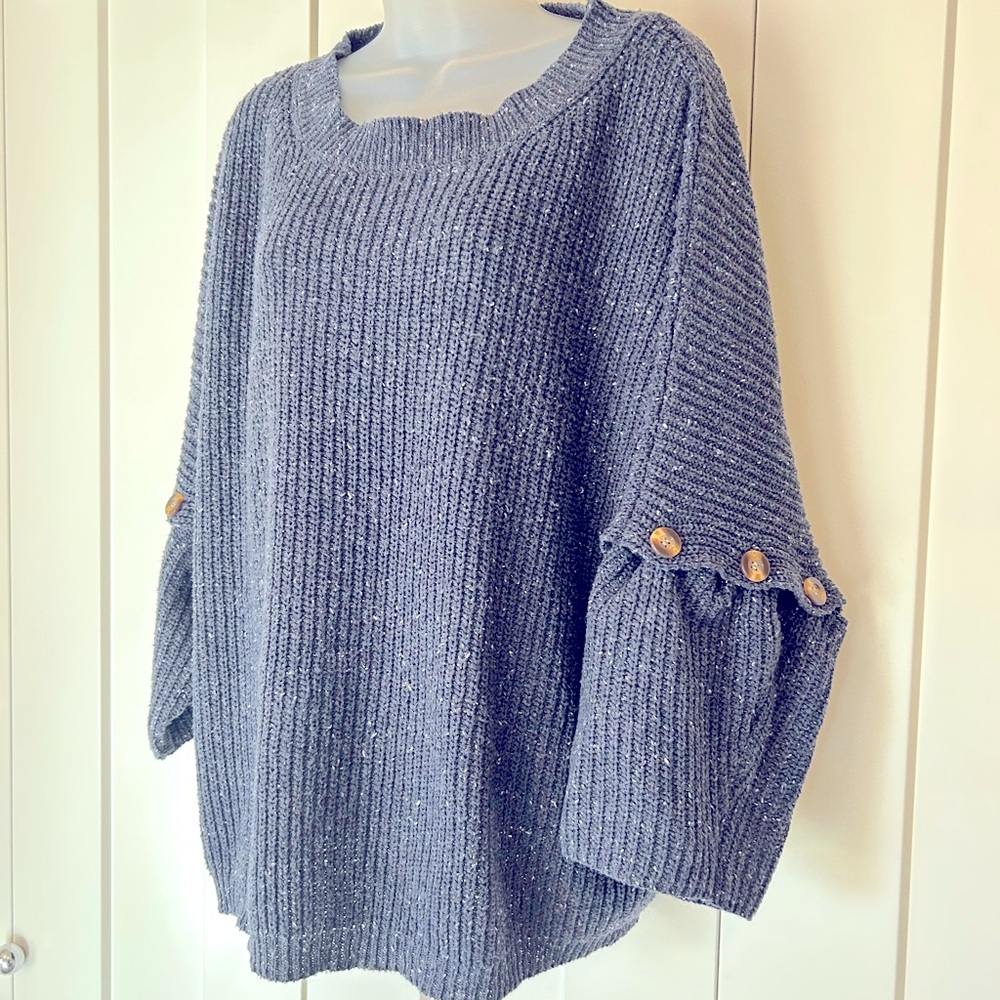 Easel Gray/blue Ribbed Sweater with unique sleeves L